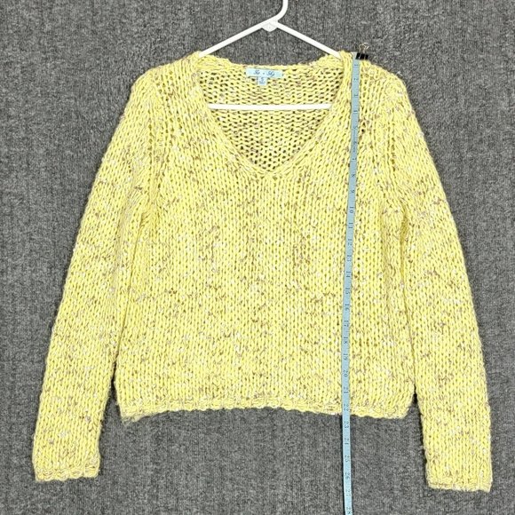 She + Sky Sweater Womens Small Yellow Long Sleeve V Neck Open Knit - Picture 3 of 10
